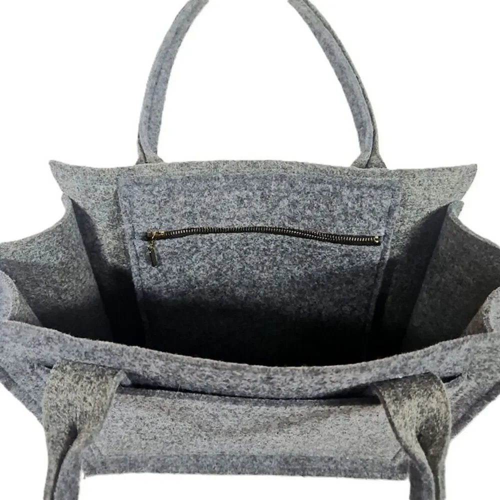 Lux Felt London Gray Felt Structured Tote Bag Leather Trim Handbag